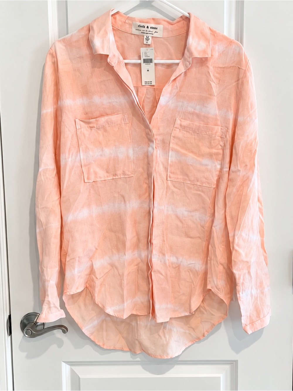 Cloth & Stone Anthropologie Peach Tencel Button Down High Low Shirt NWT M